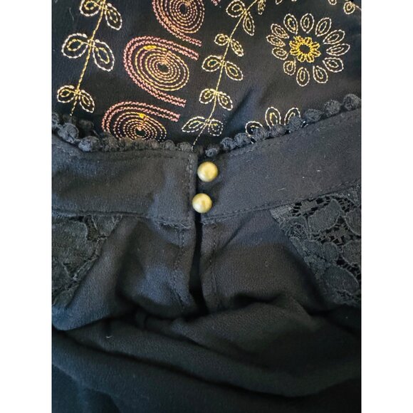 2/$30 NWT Boho Black Dress L With Embroidered Floral Details & Lace Trim - Picture 9 of 15